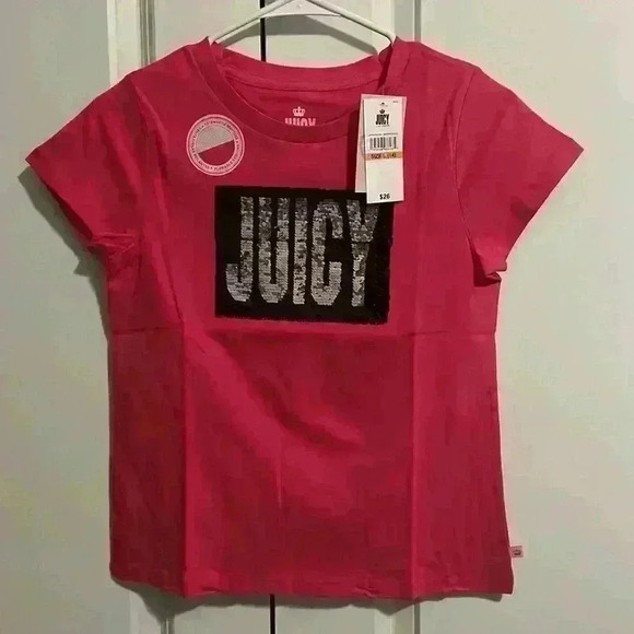 Juicy Couture Girls Short Sleeve Tshirt with flippable sequin graphic size L NWT - Picture 1 of 7